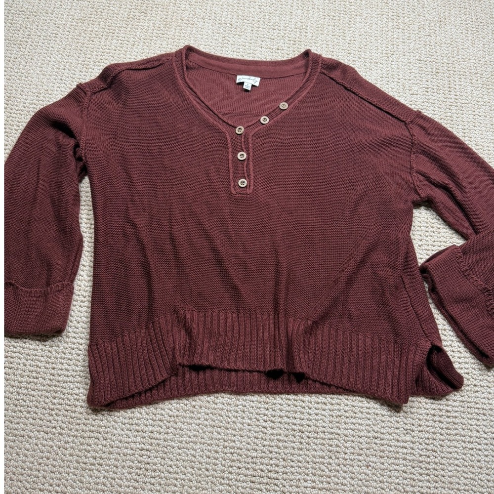 Wonderly Sweater Womens Small Rust Cable Knit Henley‎ Outerwear Pullover Cropped